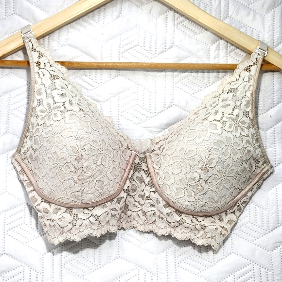 Maidenform Bra 38D Nude Lace Overlay Wireless‎ Foam Cups Converts To Halter Soft - Picture 1 of 7